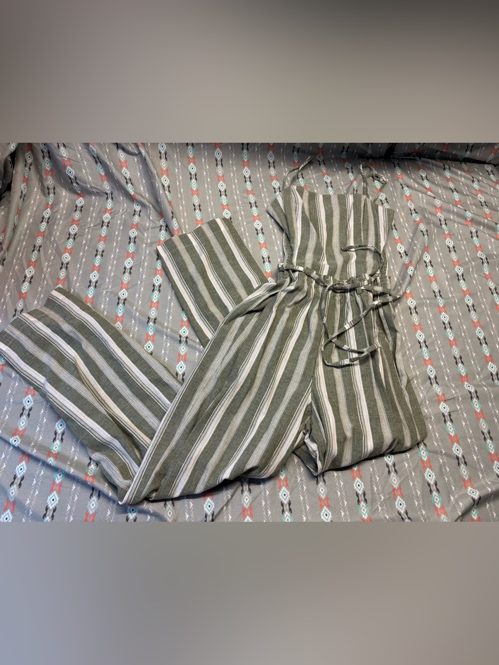🍄Better Be Olive & White Striped Wide-Leg Jumpsuit